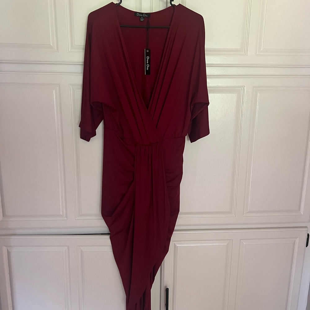 Source Unknown Red Asymmetrical Ruched Gown